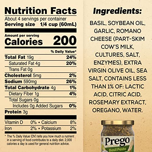No added sugars and no artificial colors in Prego pesto.