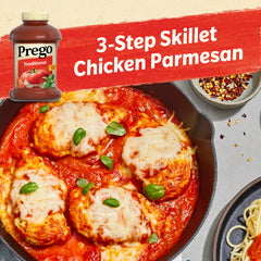 Prego sauce with vine-ripened tomatoes signals rich flavor.