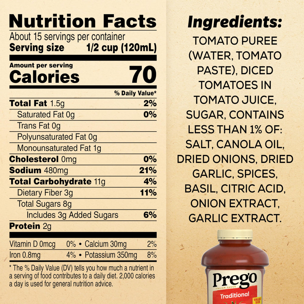 Prego sauce close-up shows a thick, smooth texture that clings to pasta.
