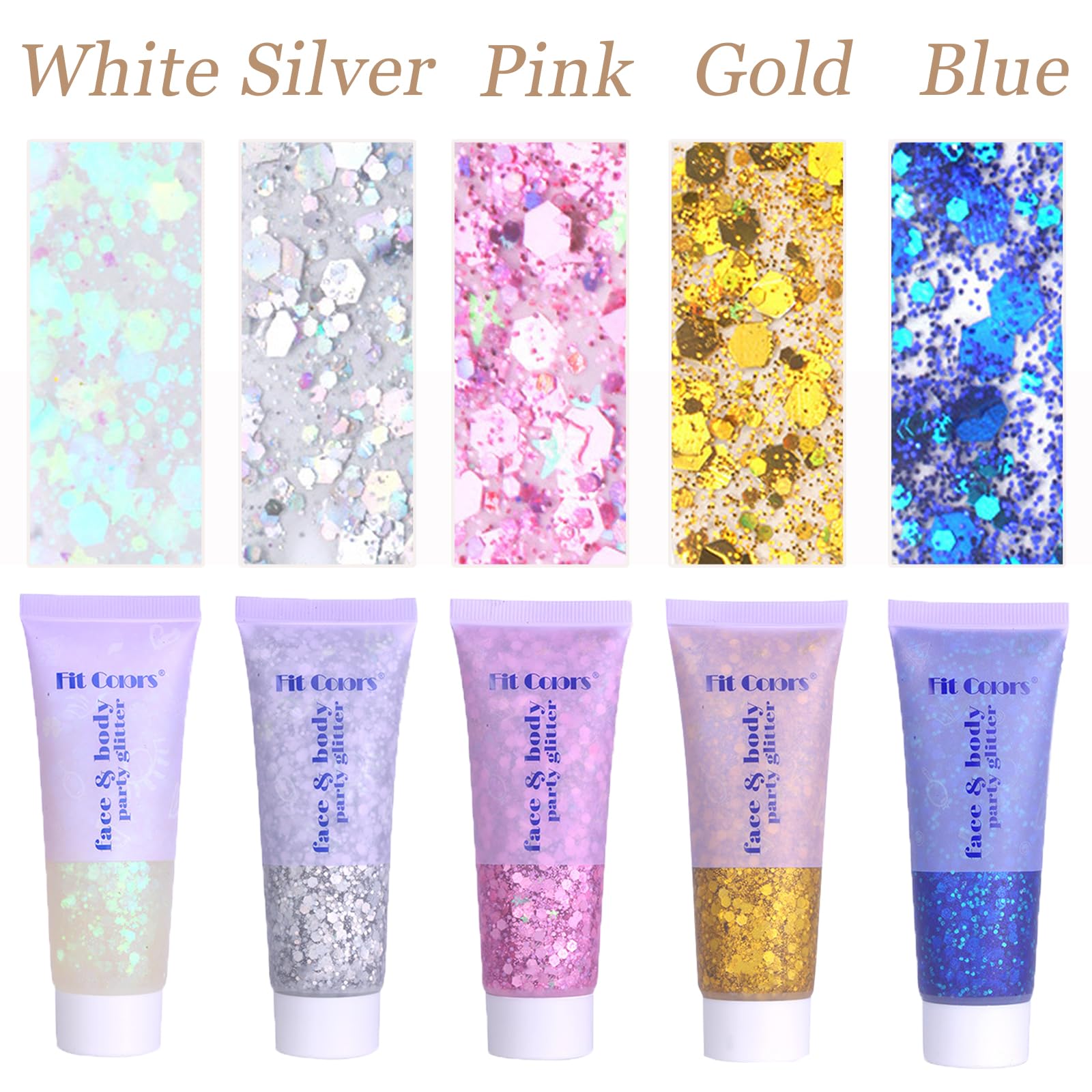 Prehot Hair Glitter Gel close-up showing chunky sequins for radiant stage-ready shine.