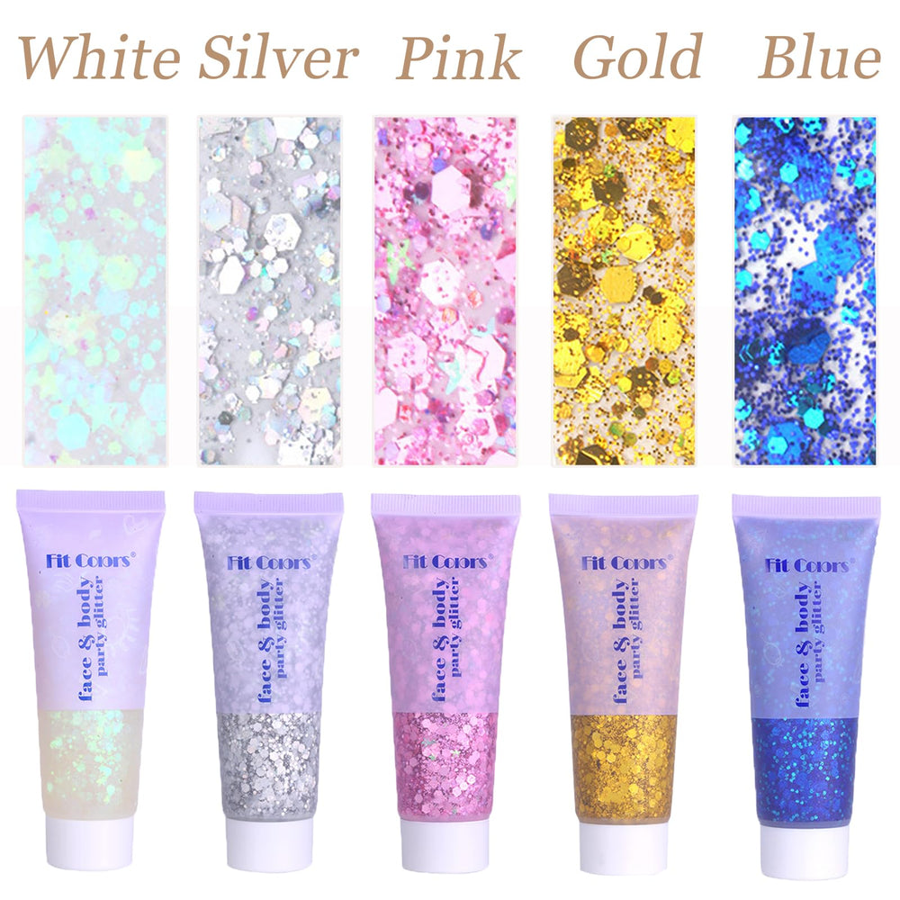 Prehot Hair Glitter Gel close-up showing chunky sequins for radiant stage-ready shine.