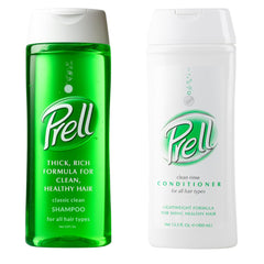 Prell 2-in-1 bottle pour highlights deep-cleaning action for refreshed hair.