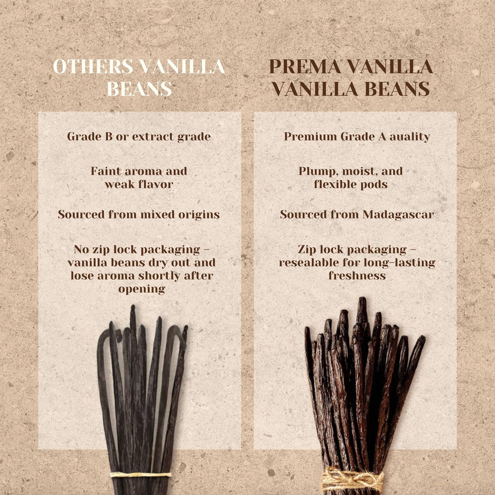 PREMA VANILLA Madagascar vanilla beans enhances desserts and beverages.