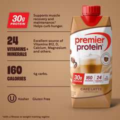 Premier Protein Cafe Latte glass with ice, illustrating convenient on-the-go energy