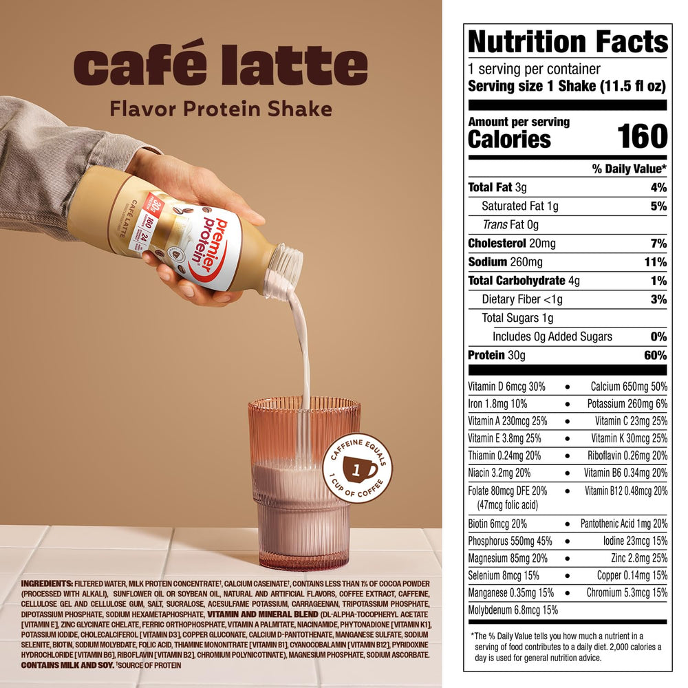 Premier Protein Cafe Latte proffee idea blending coffee and protein.
