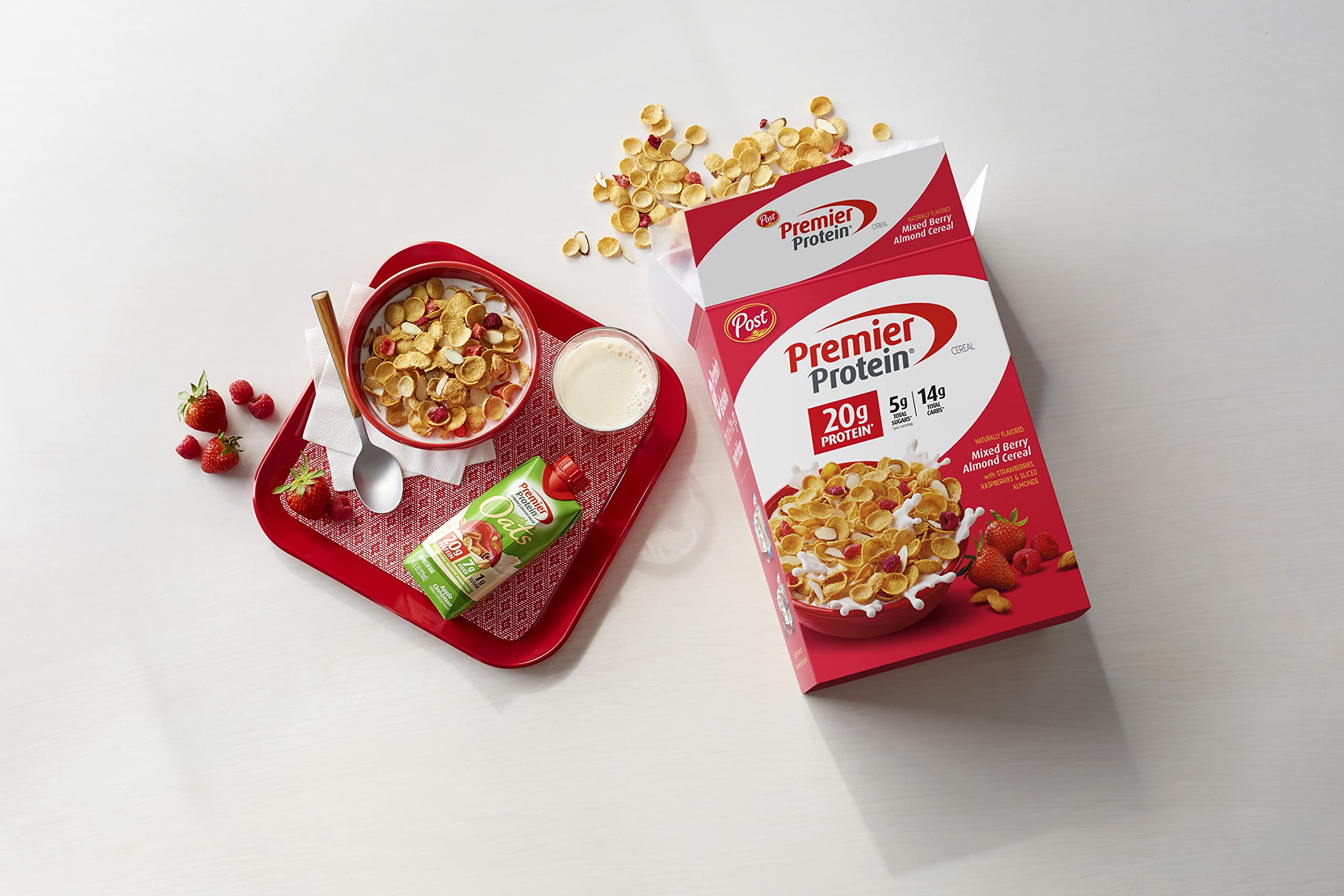 Premier Protein Cereal packaging front showing brand and serving size