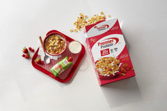 Premier Protein Cereal packaging front showing brand and serving size