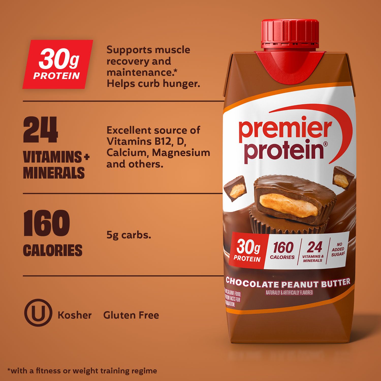 Premier Protein Chocolate Peanut Butter smoothie prepared for on-the-go fueling.