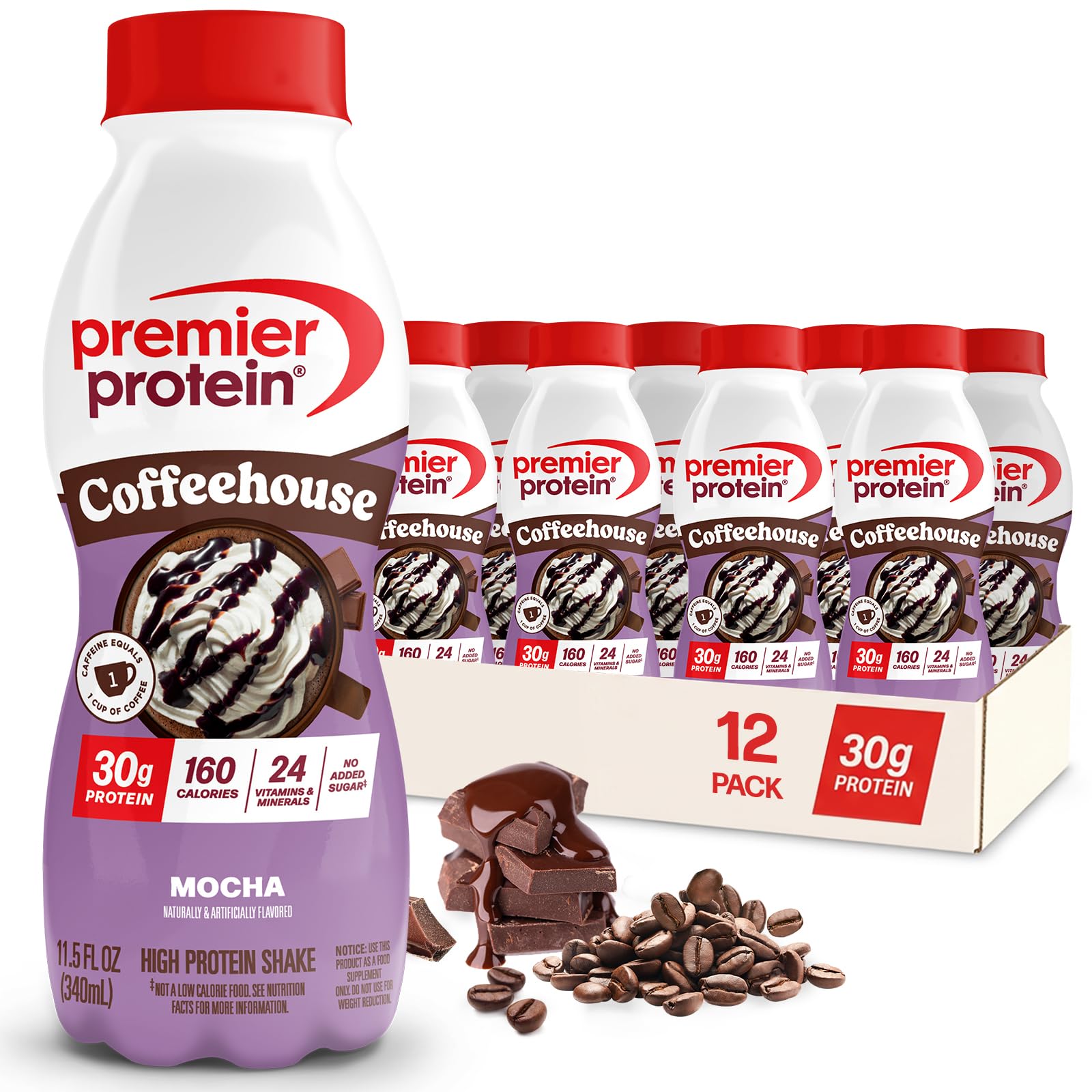 Premier Protein Coffeehouse Mocha bottle for on the go energy and 30g protein