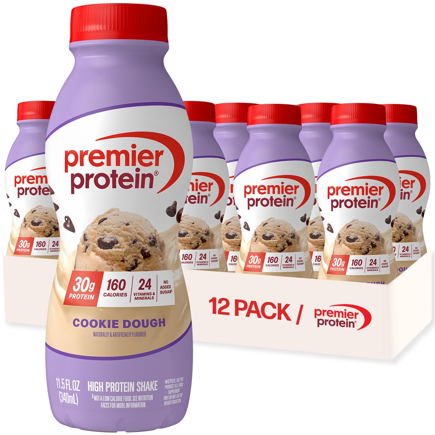 Premier Protein Cookie Dough bottle offers high-protein convenience for busy mornings.