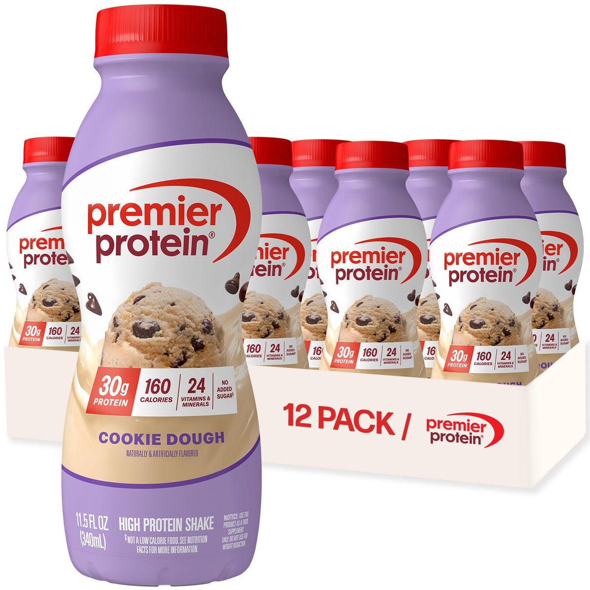 Premier Protein Cookie Dough bottle offers high-protein convenience for busy mornings.