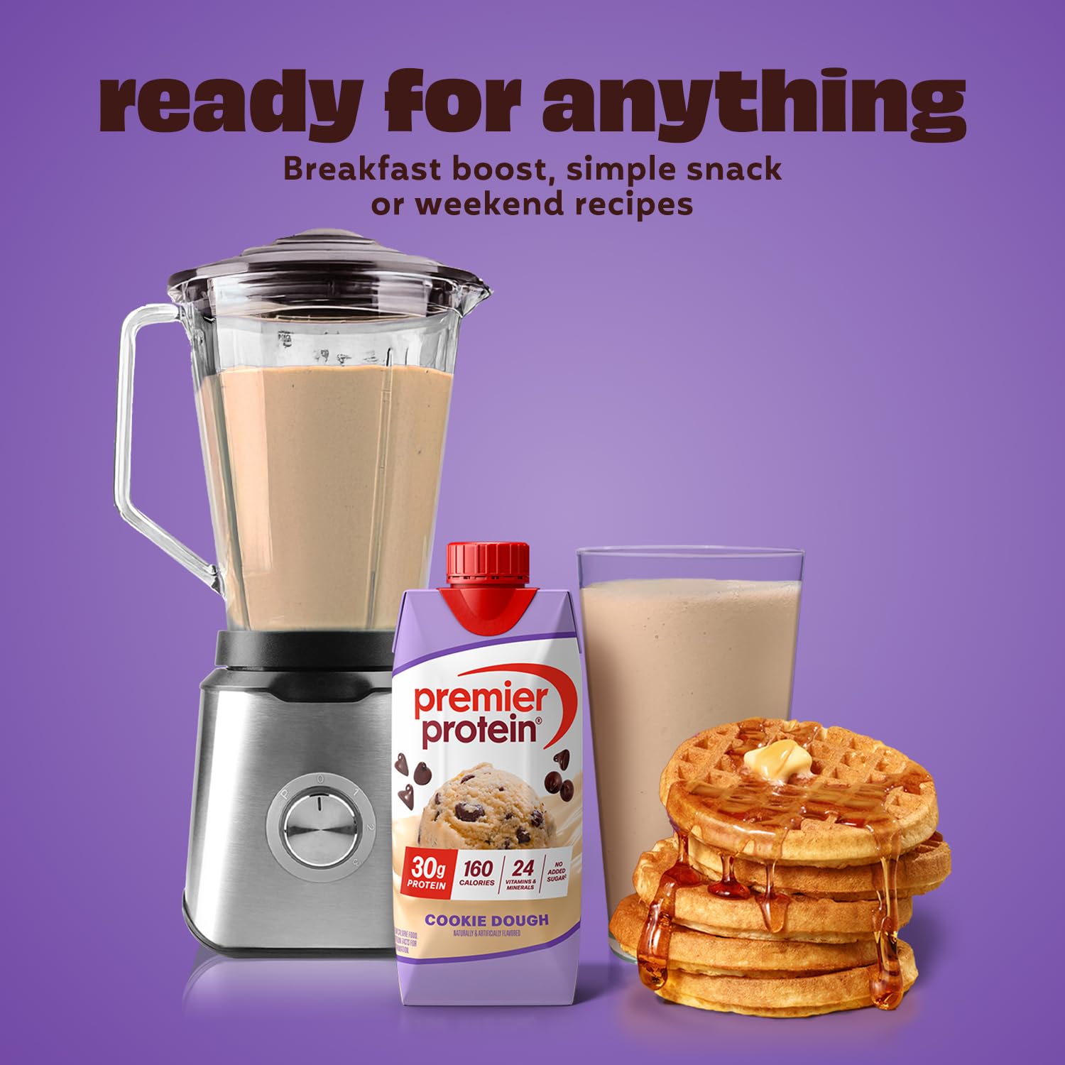 Premier Protein Cookie Dough Shake serving idea with smoothie or coffee base