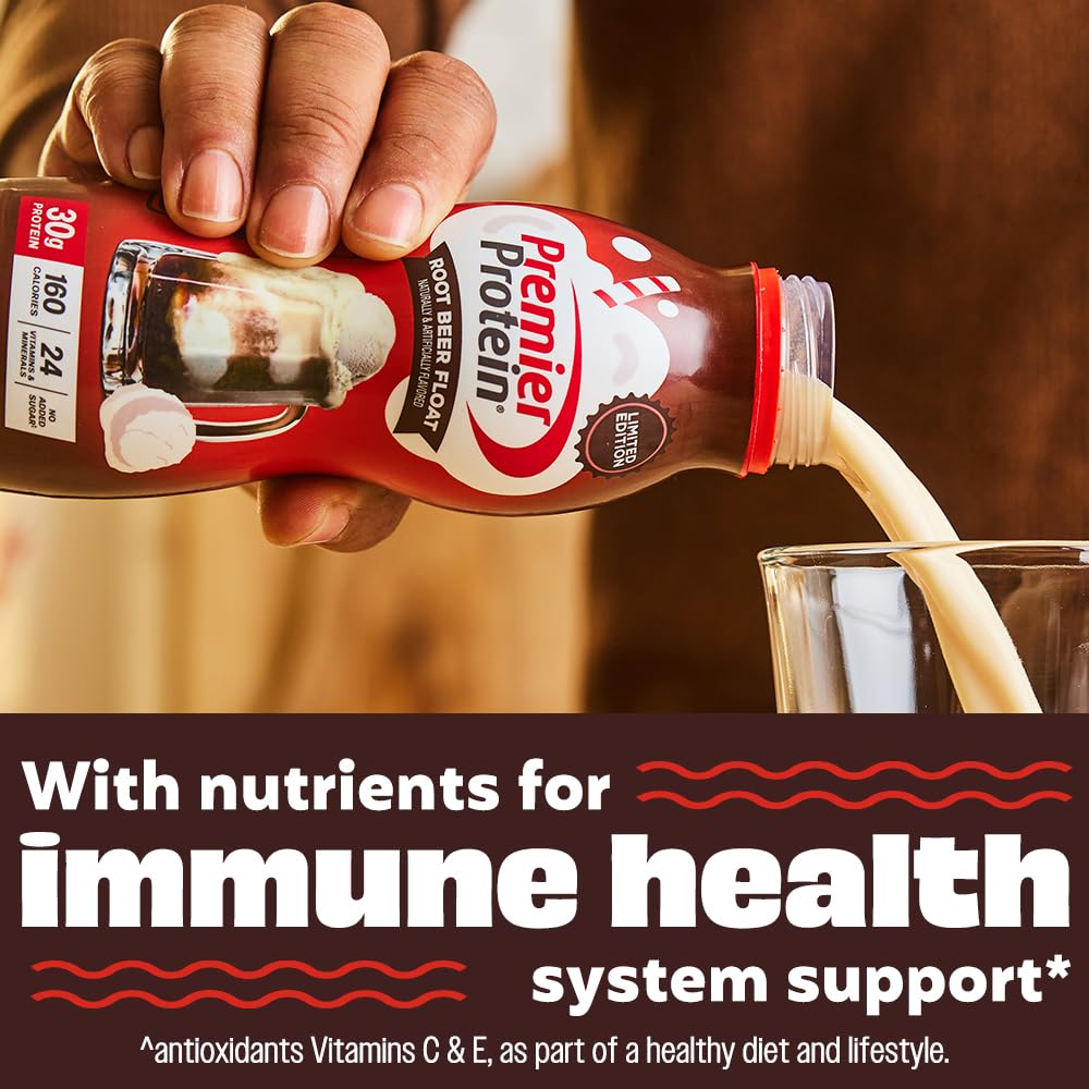Premier Protein glass pour ready-to-drink shake for quick recovery