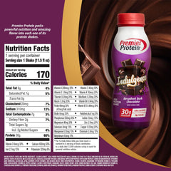 Premier Protein Indulgence dark chocolate pour showcases creamy texture for dessert-like satisfaction