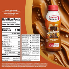 Premier Protein Indulgence Salted Caramel Truffle pour into glass for a satisfying recovery shake