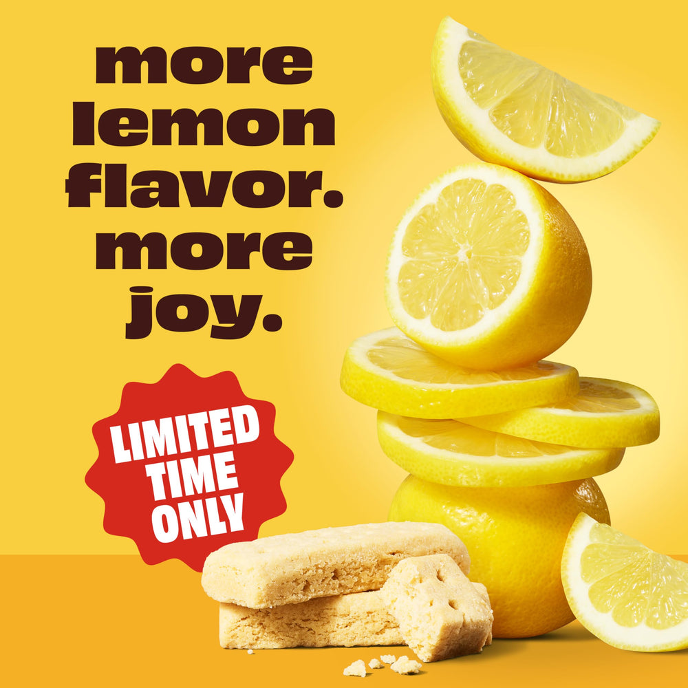 Premier Protein Lemon Bar glass served with fruit, high-protein snack