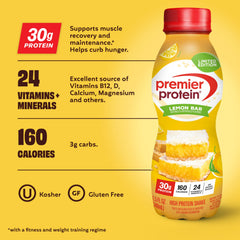 Premier Protein Lemon Bar pour showing bright citrus flavor
