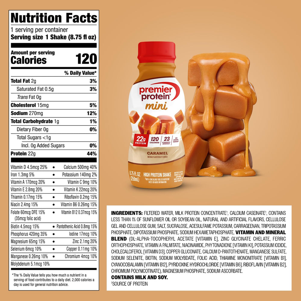Premier Protein Minis chocolate bottle ideal post-workout snack.