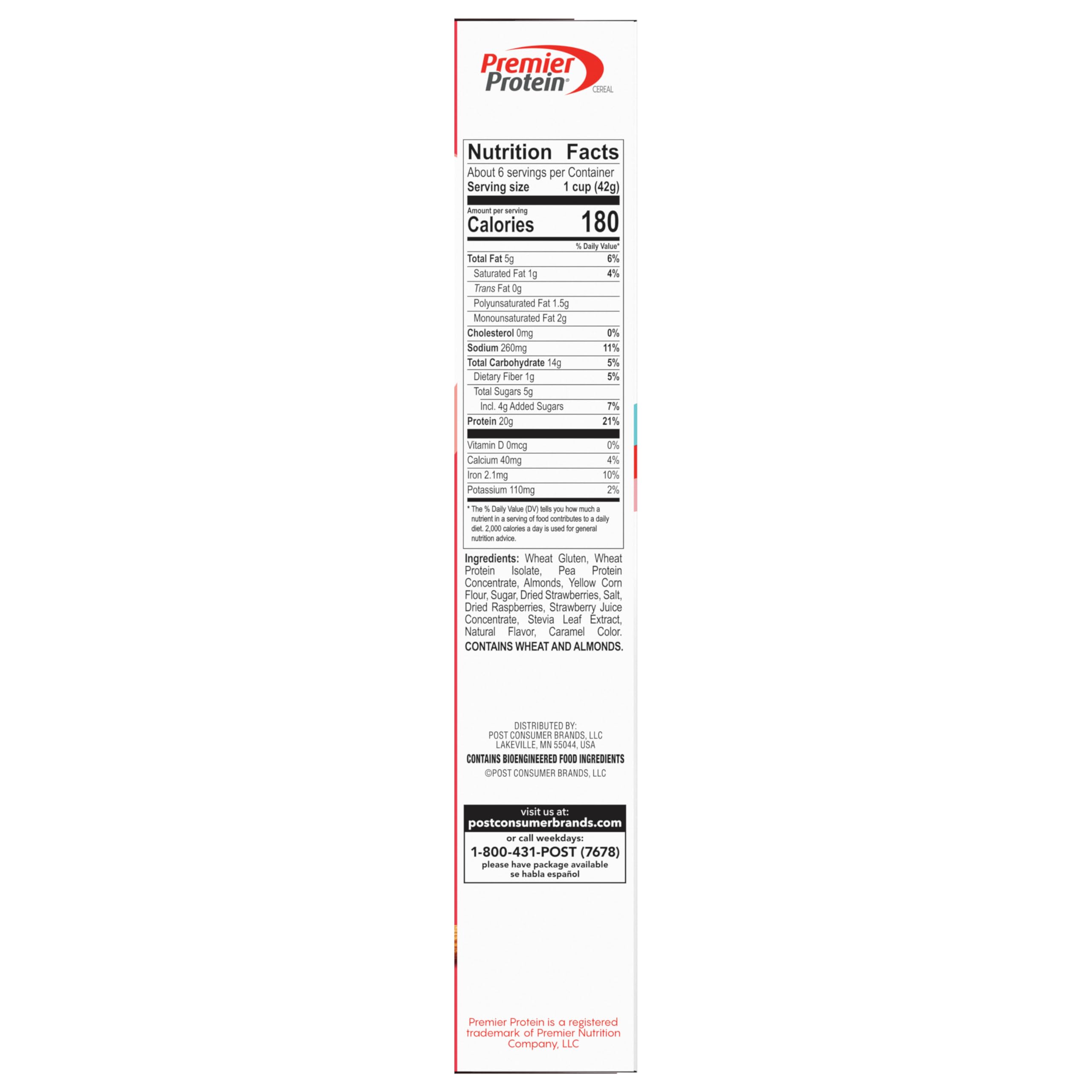 Premier Protein Mixed Berry Almond Cereal ingredients list close-up