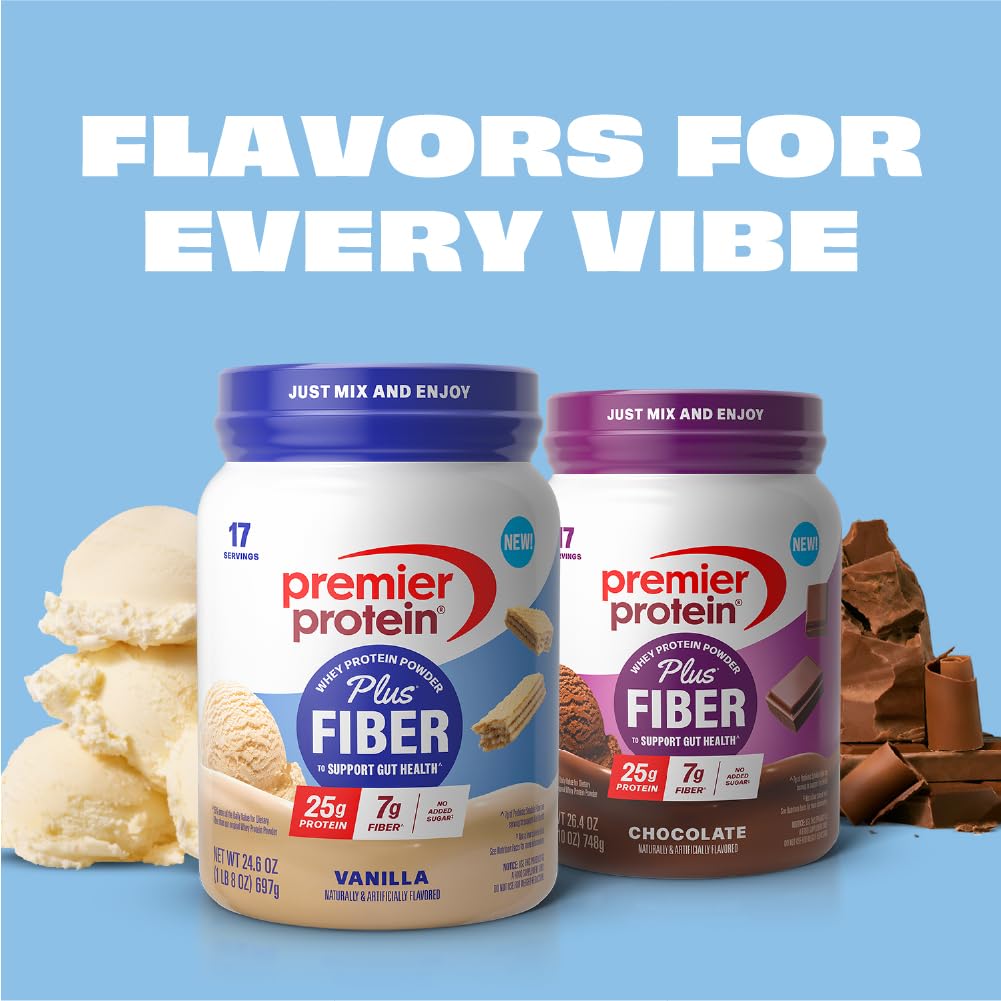Premier Protein Plus Fiber vanilla shake with milk for a creamy texture.