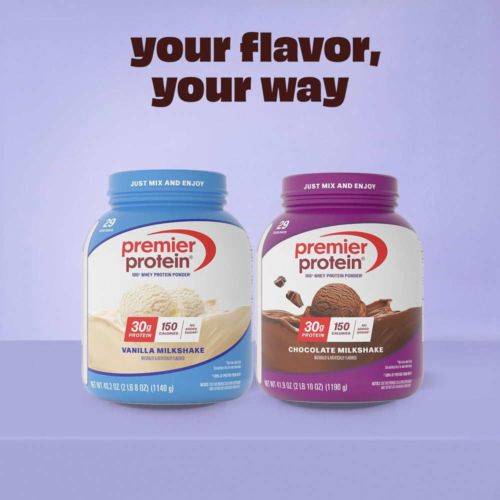 Premier Protein Chocolate Milkshake lifestyle shot in kitchen showcases everyday use.