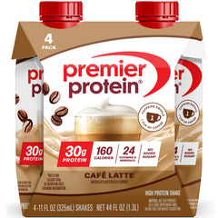 Premier Protein Shake Cafe Latte bottle with creamy coffee flavor and caffeine boost
