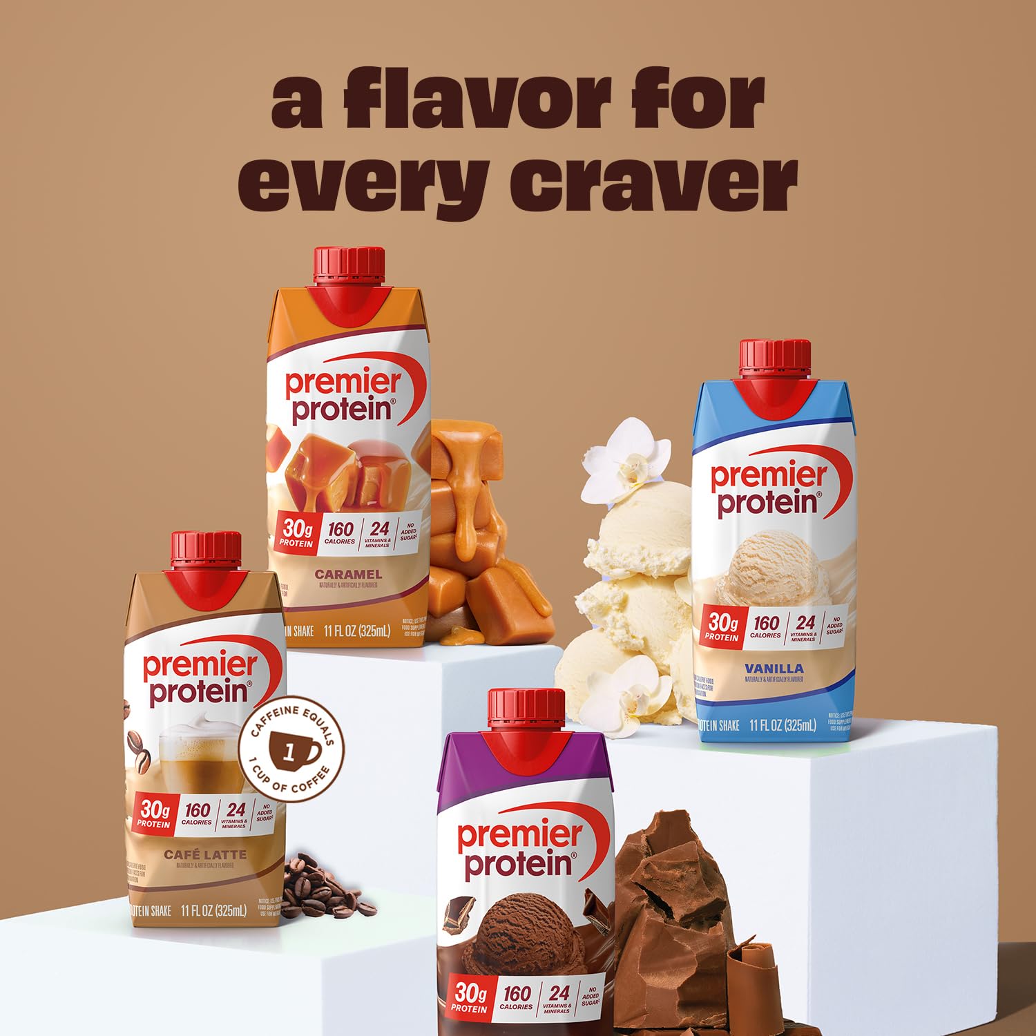 Creamy Premier Protein Shake Cafe Latte offers convenient energy and nutrition