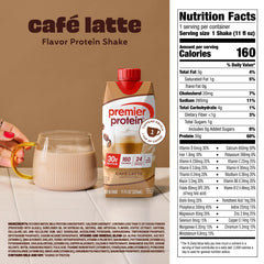 Pour of Premier Protein Cafe Latte shake showing smooth texture for a quick meal