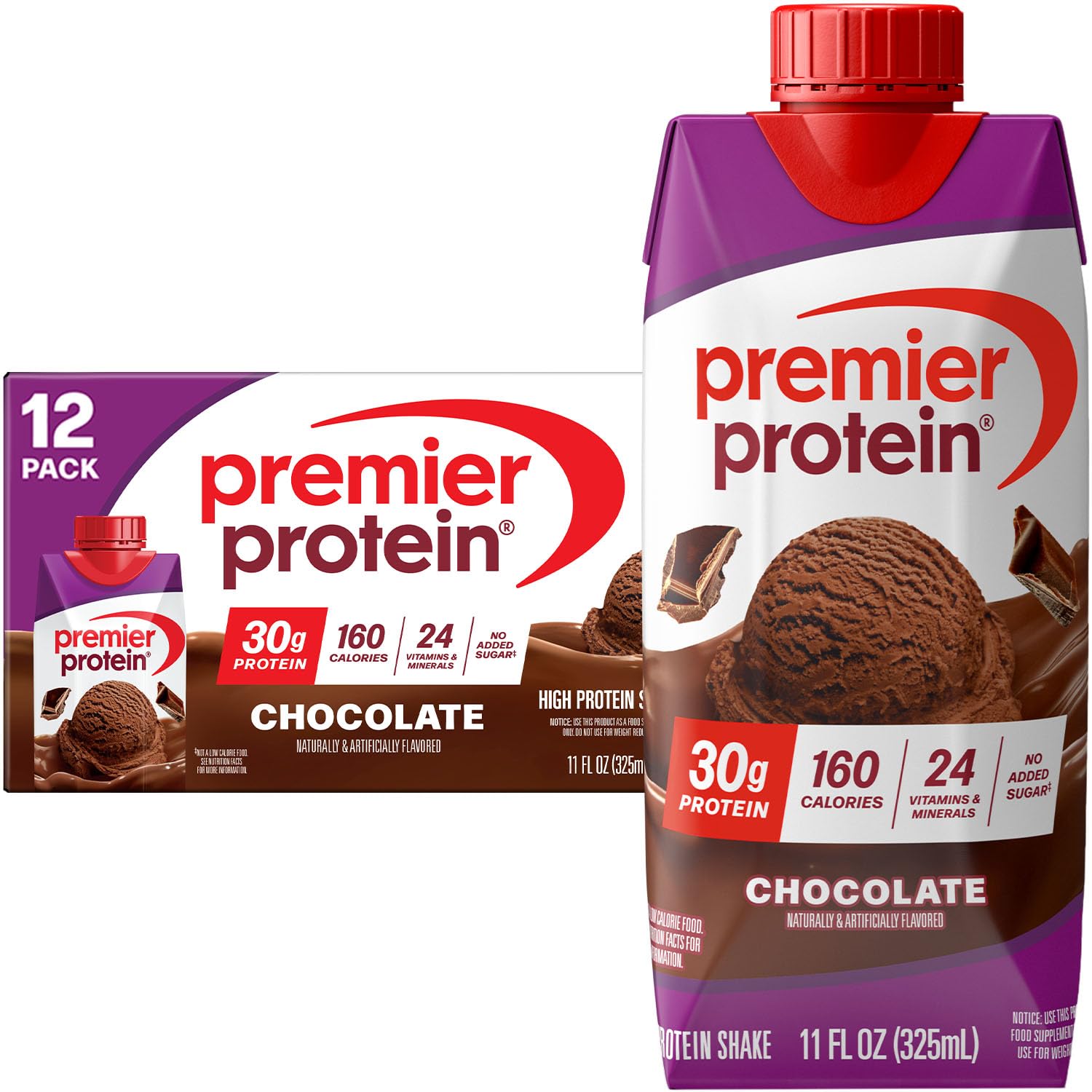 Premier Protein Shake Chocolate bottle provides convenient on the go protein for busy days.
