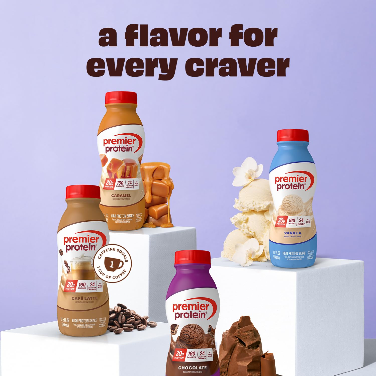 Premier Protein Chocolate Peanut Butter bottle with creamy duo for a satisfying snack.