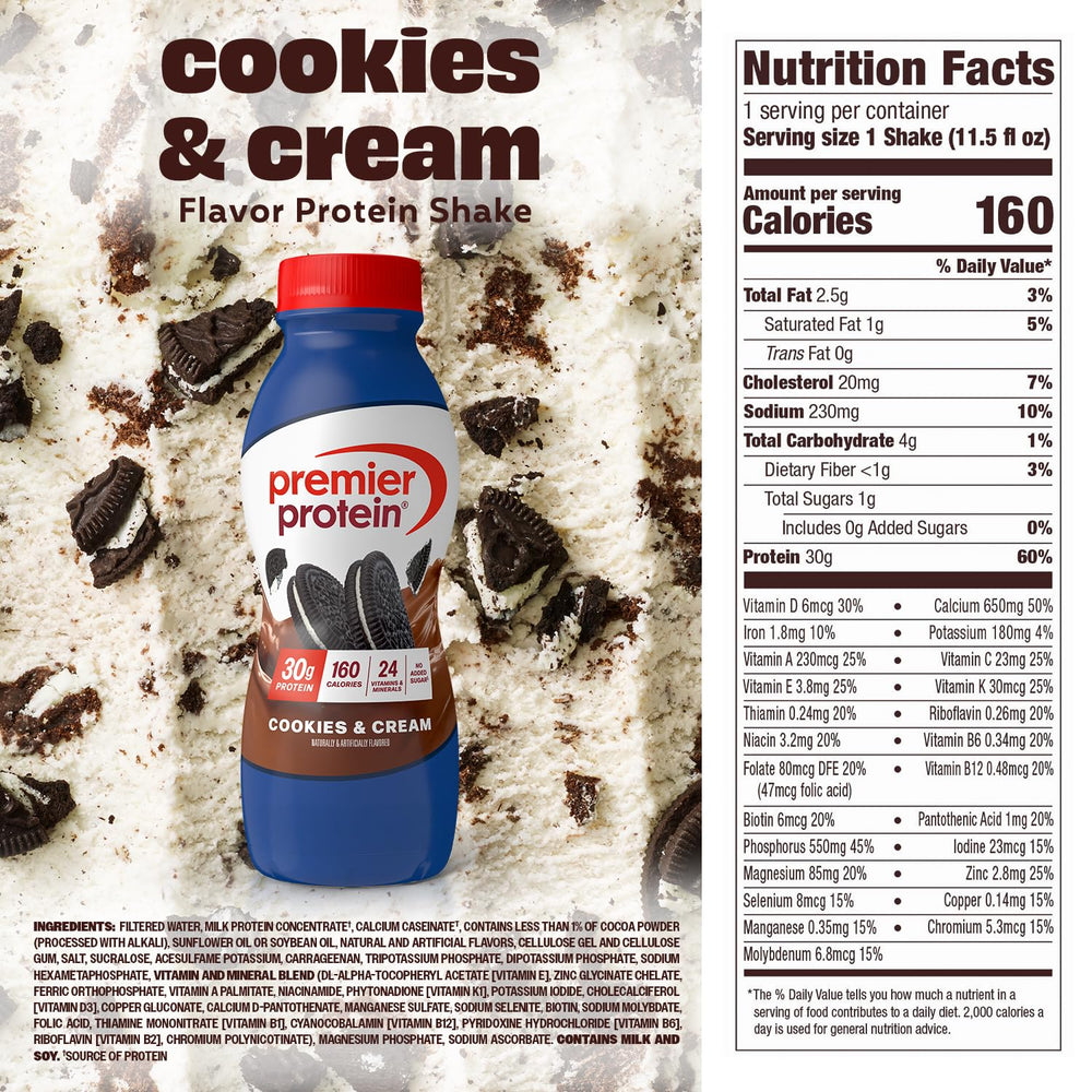 Premier Protein Shake Cookies & Cream served in a glass with creamy texture