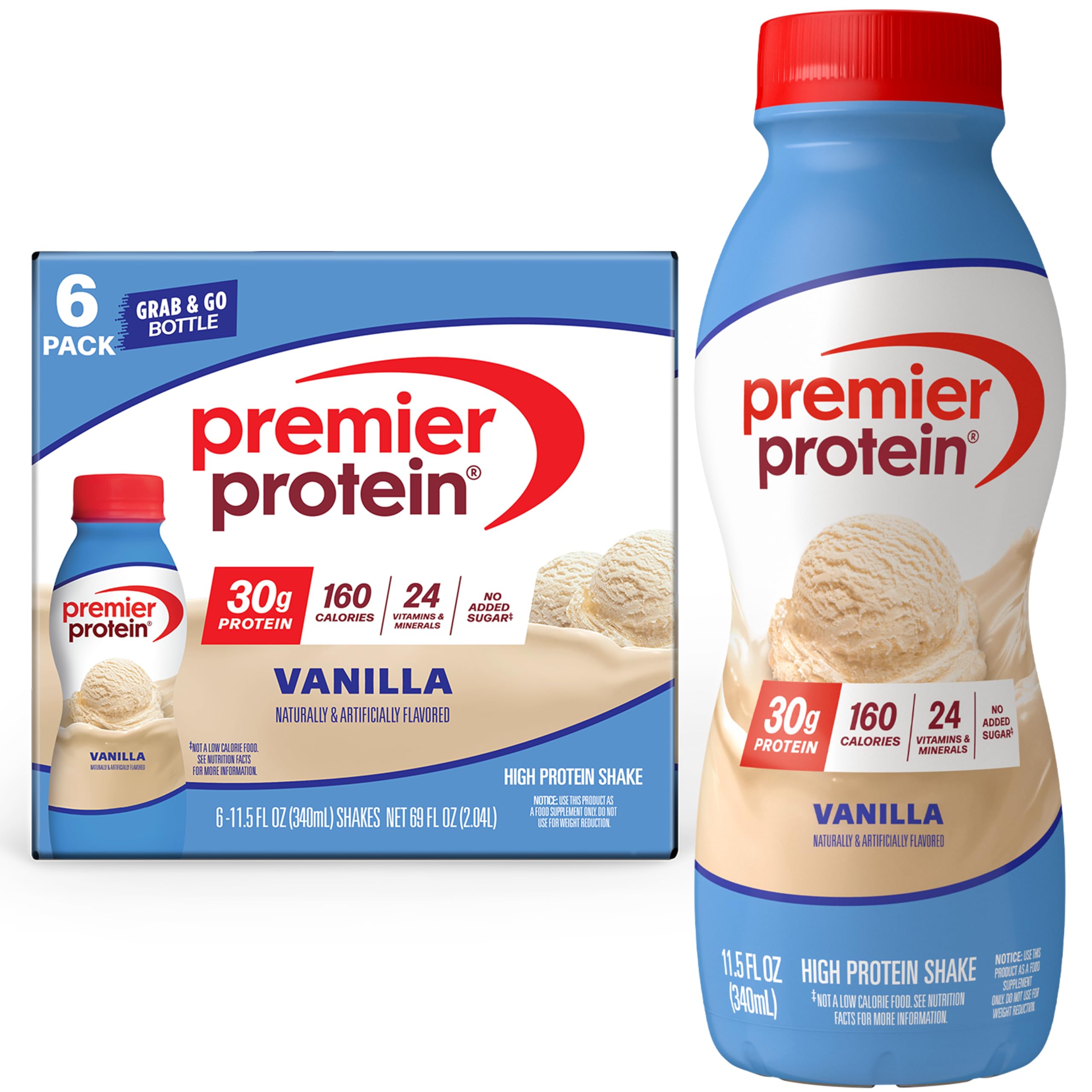 Premier Protein Shake Vanilla bottle front view for on the go protein