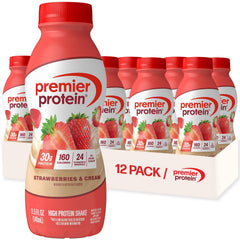 Premier Protein Strawberries & Cream bottle ready-to-drink for a quick protein snack