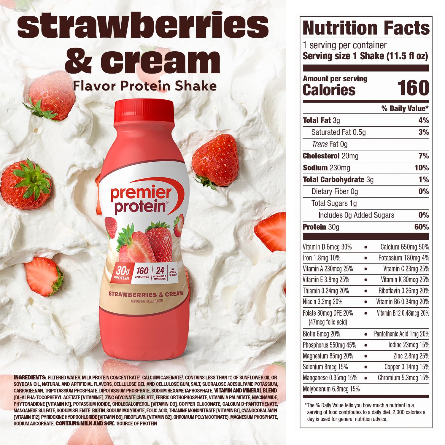 Premier Protein Strawberries & Cream packaging variation on shelf