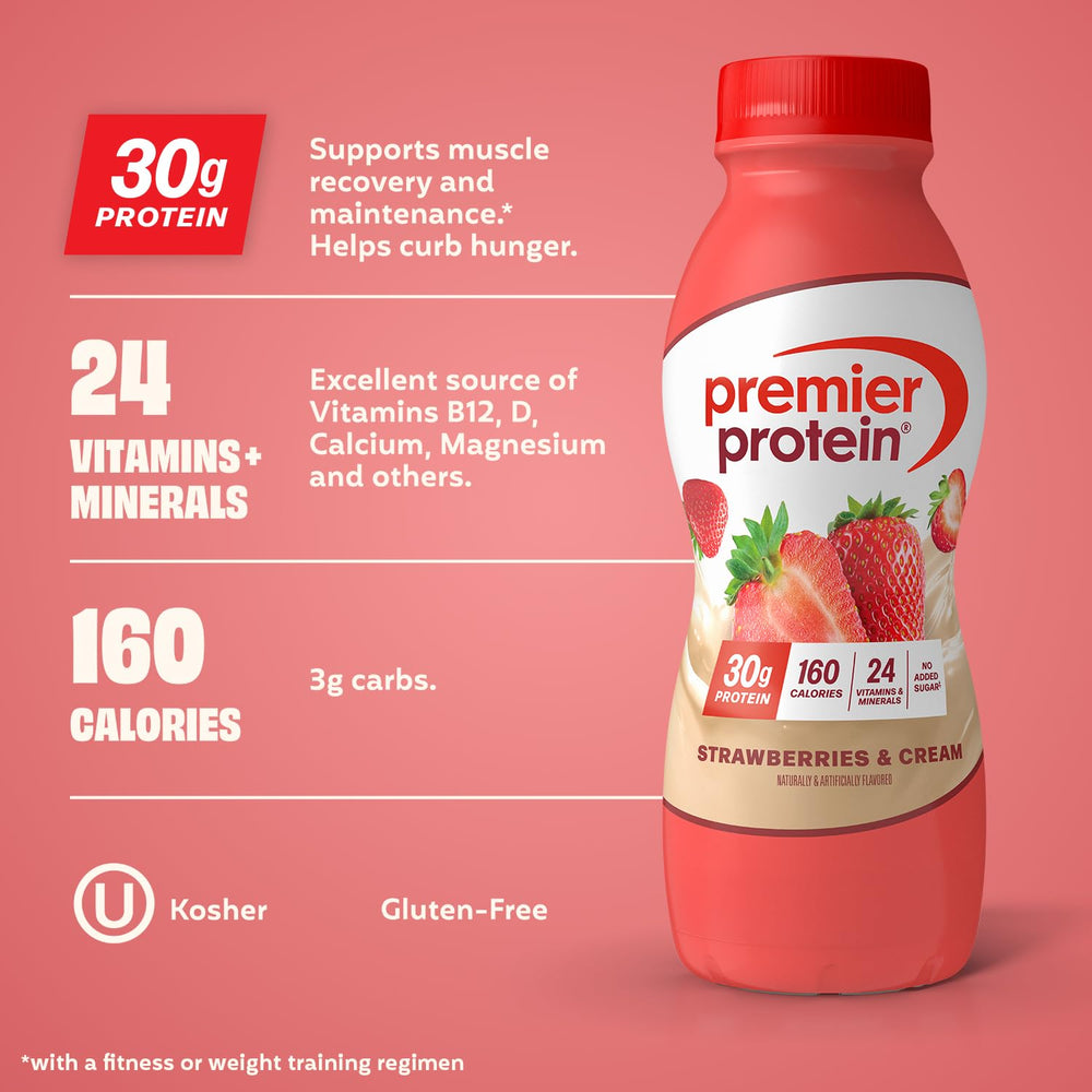 Premier Protein Strawberries & Cream serves as a smoothie base with 30g protein