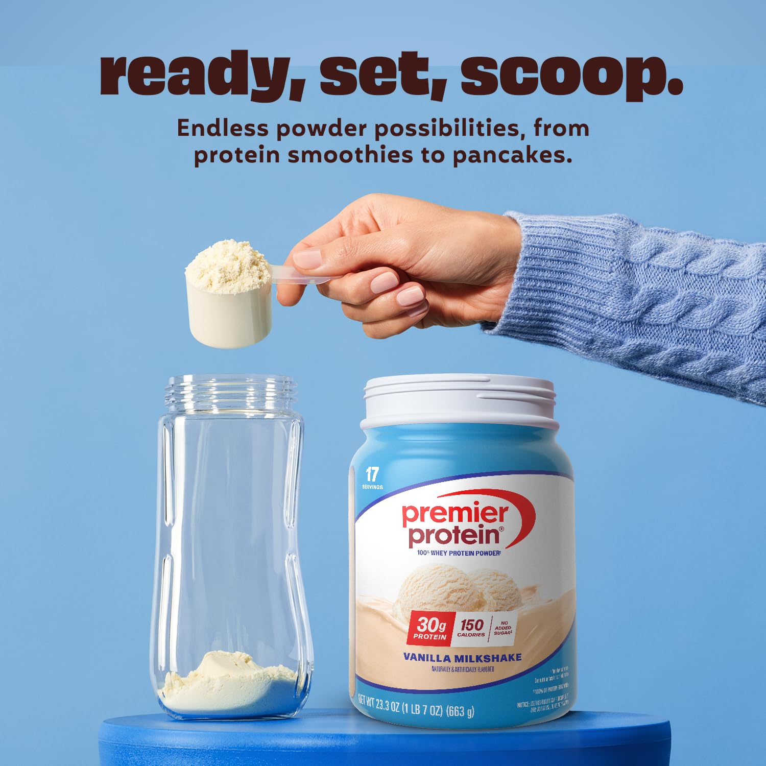 Premier Protein Vanilla Milkshake blended into smoothie for creamy texture and flavor