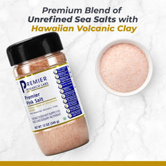 Premier Research Labs Pink Salt packaging highlights additive-free blend.