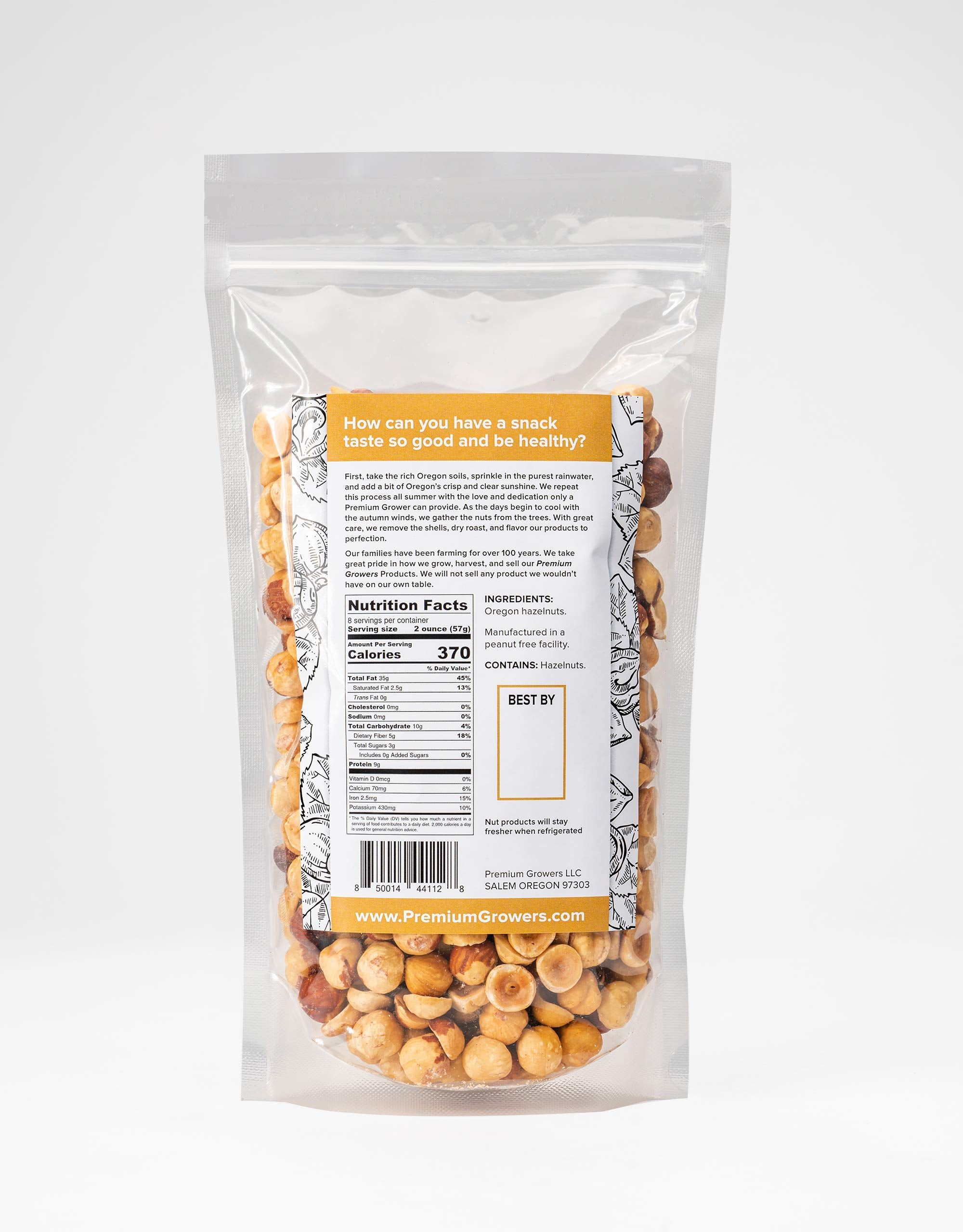 Premium Growers hazelnuts in bowl with spoons, ready for sharing.