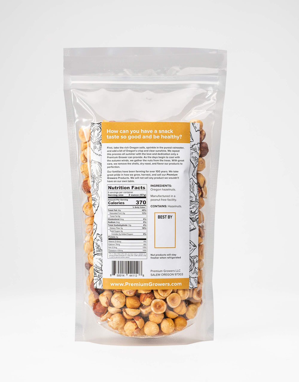 Premium Growers hazelnuts in bowl with spoons, ready for sharing.
