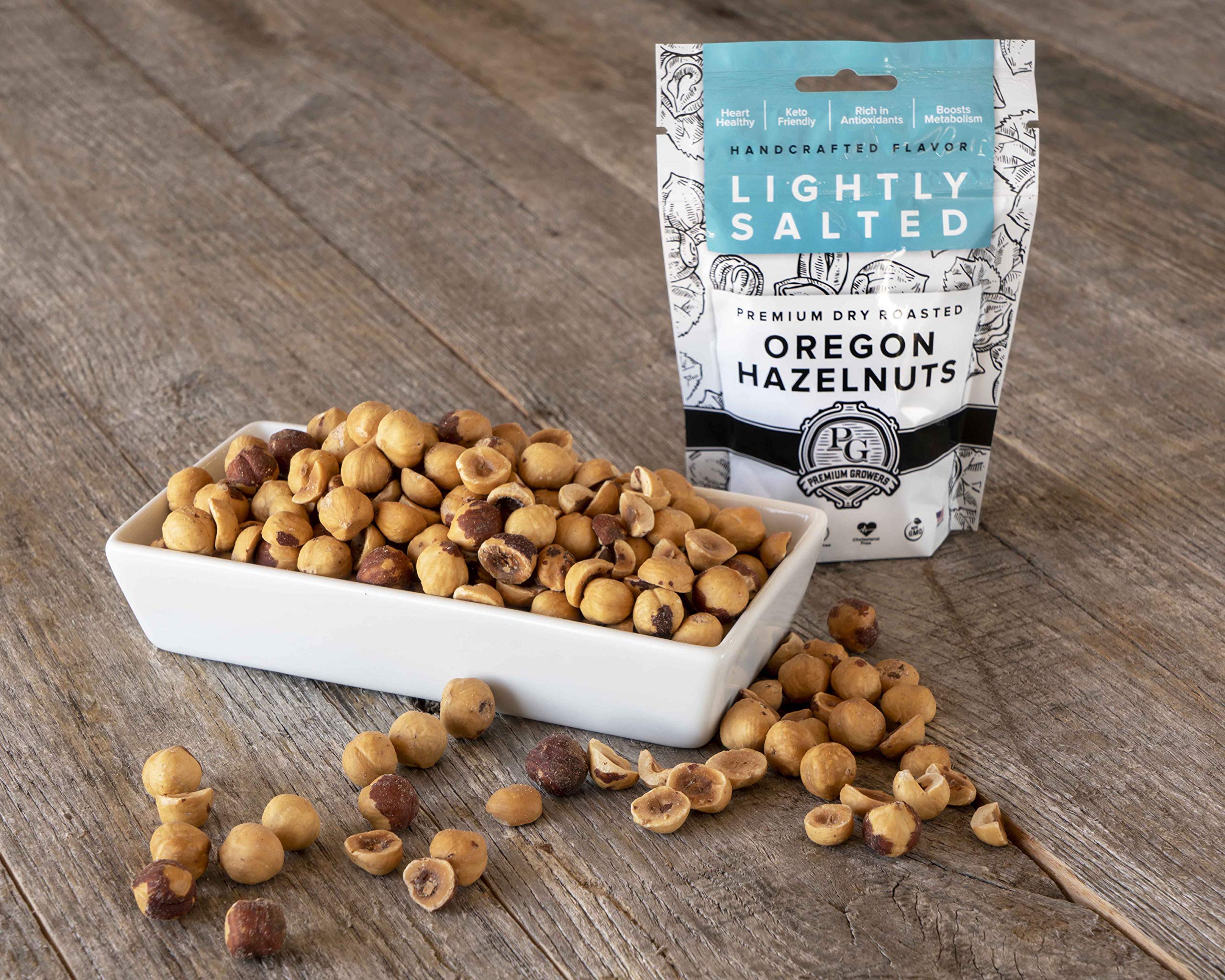 Premium Growers hazelnuts kosher-certified label emphasizing trust and quality.