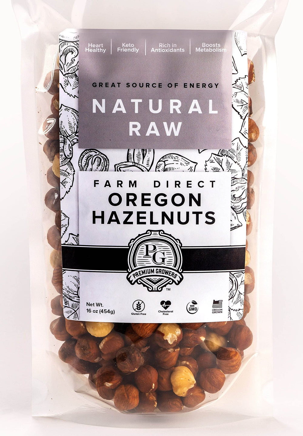 Premium Growers raw hazelnuts on natural surface for healthy snacking