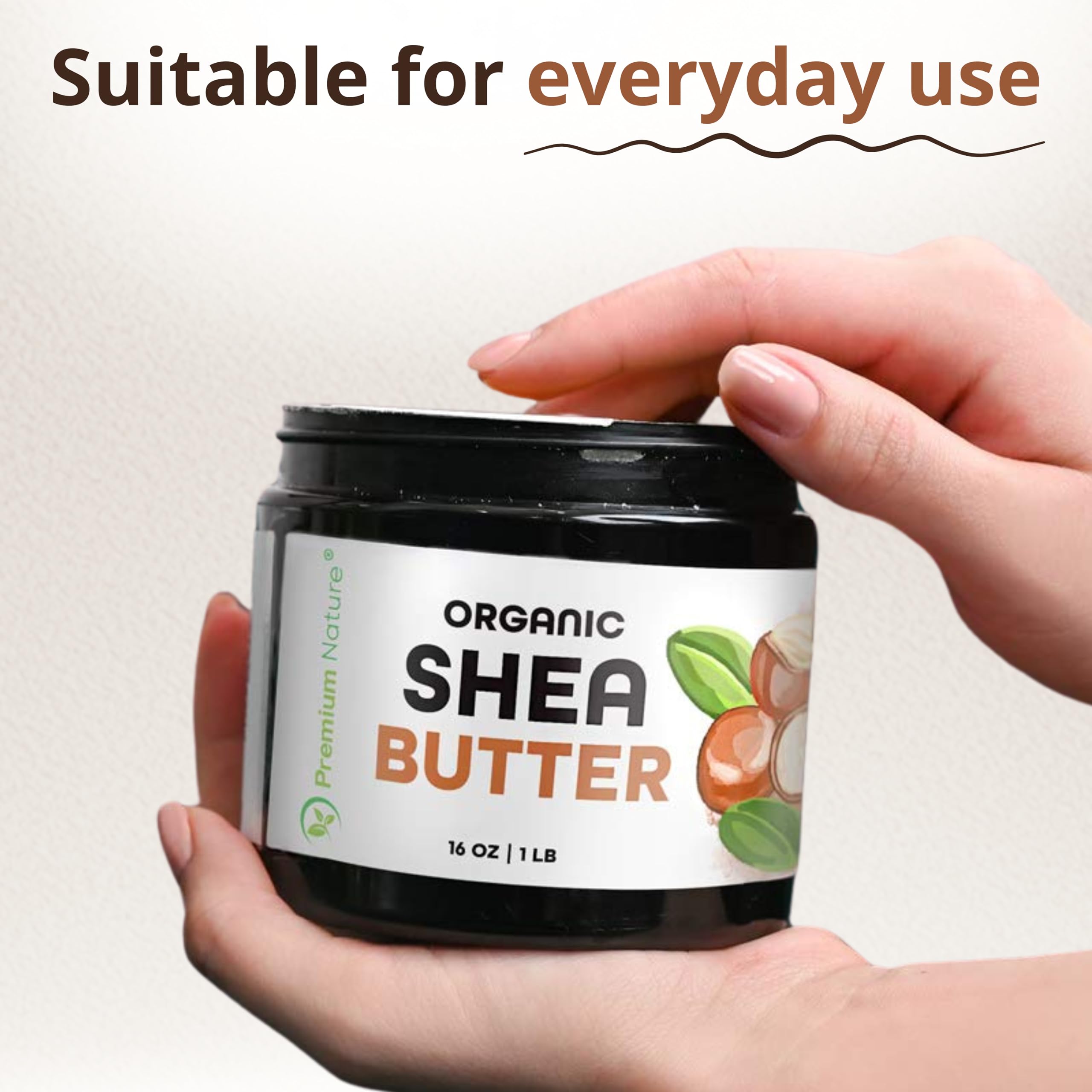 Close-up of natural ingredients and vitamins in Premium Nature shea butter for nourished skin.