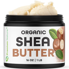 Premium Nature Pure Shea Butter jar close-up, smooth texture for skin hydration.