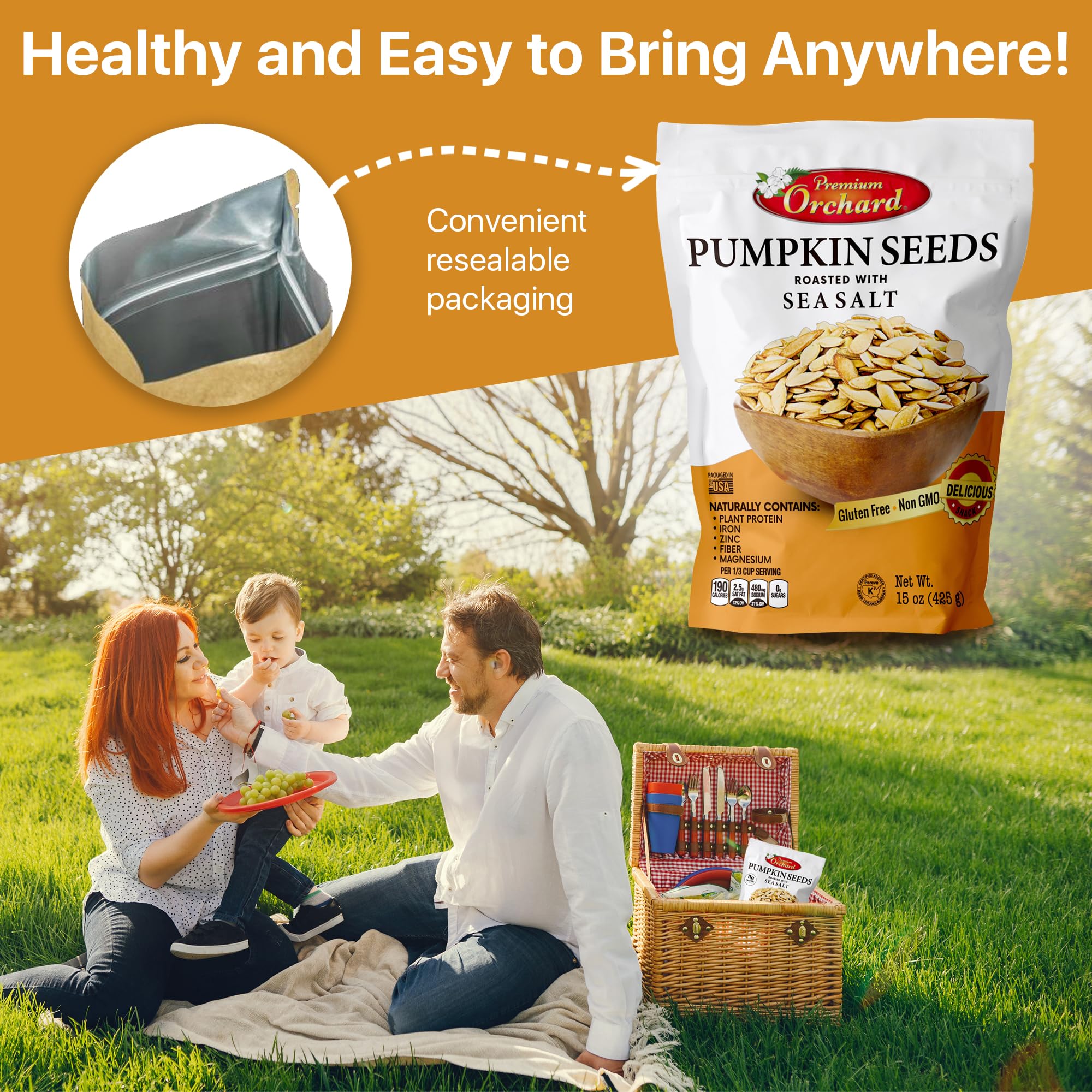 Premium Orchard value pack three bags displayed for fresh snacking.