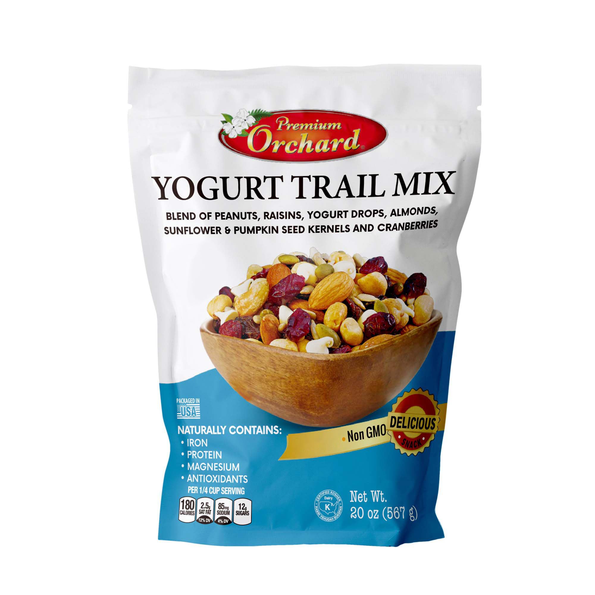 Premium Orchard Yogurt Trail Mix with nuts and seeds for a satisfying crunch