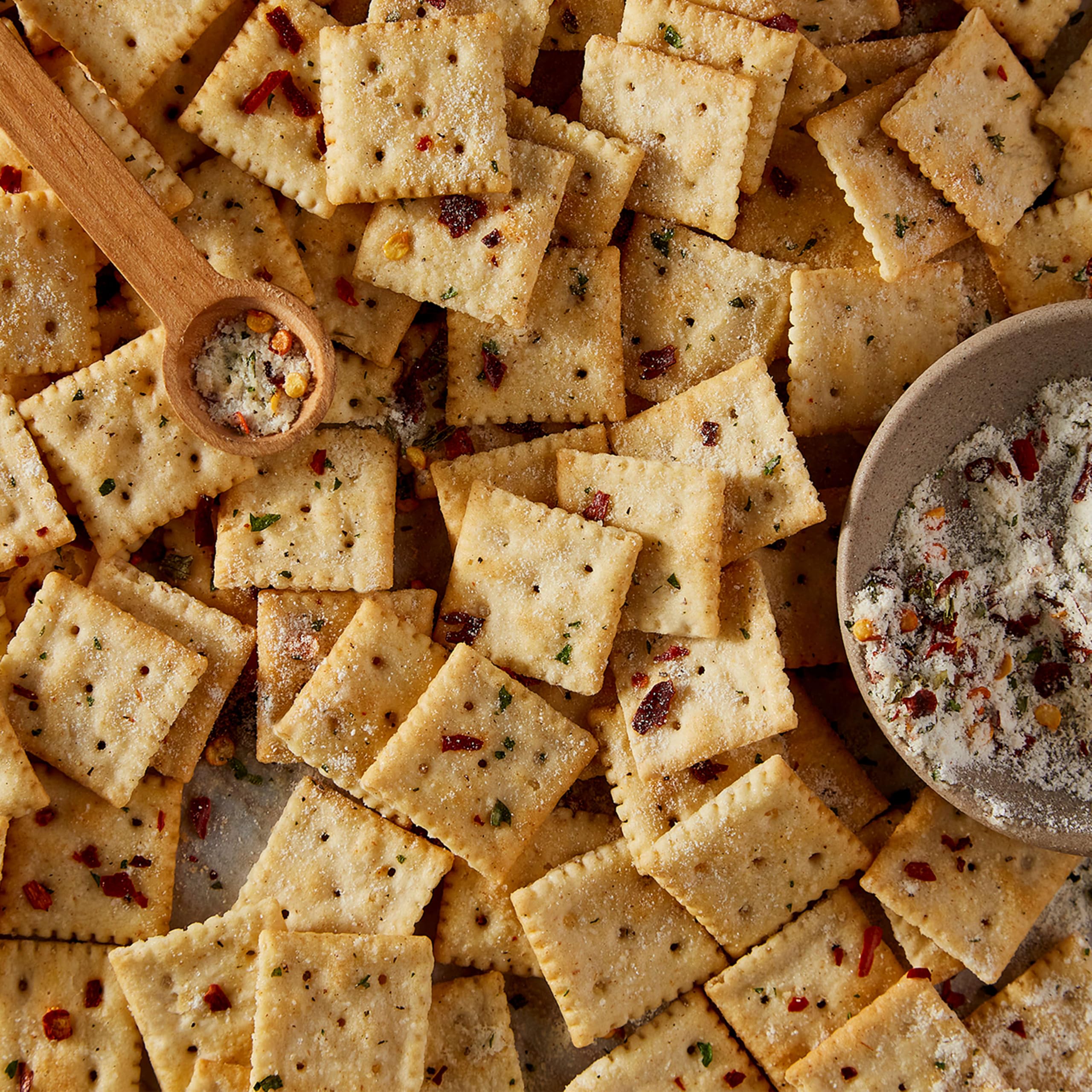 Premium Original Mini Saltine Crackers light crisp texture closeup conveys delicate bite