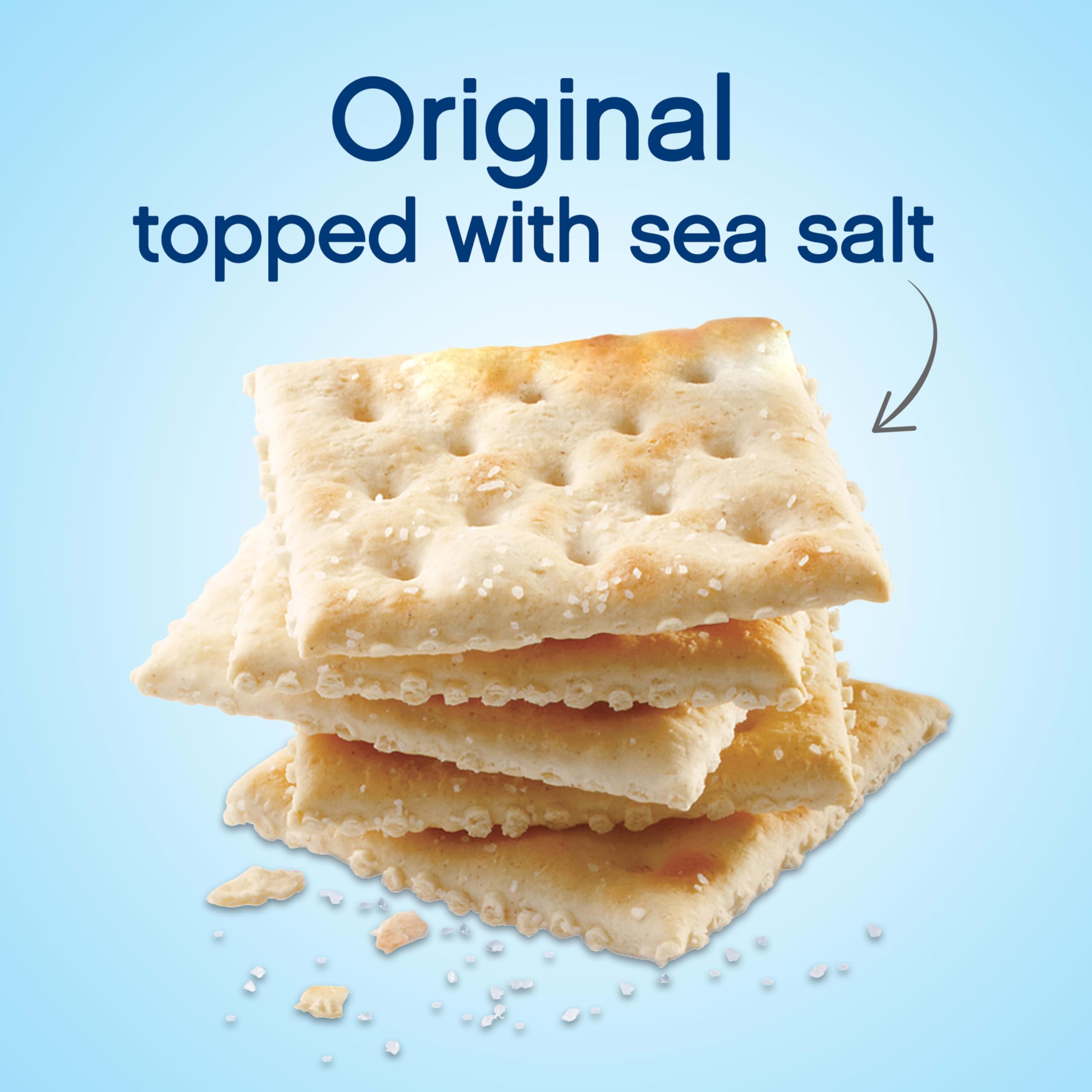 Premium Original Saltine Crackers with cheese topping for simple entertaining snacks.
