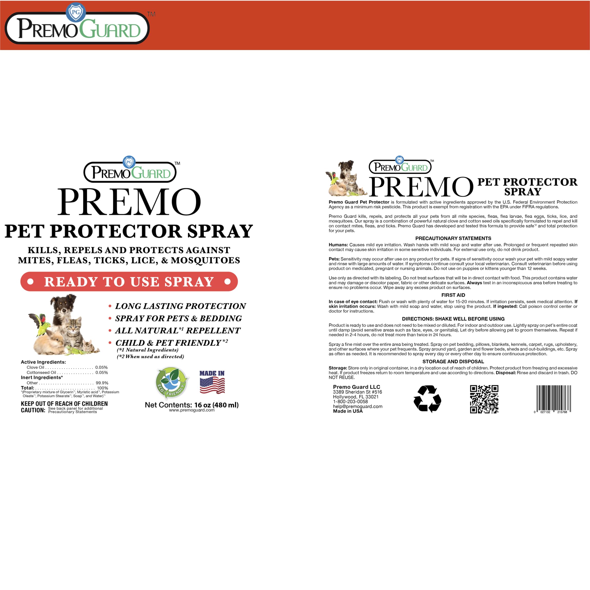 Premo Guard fragrance-free and stain-free on fabrics and kennels.