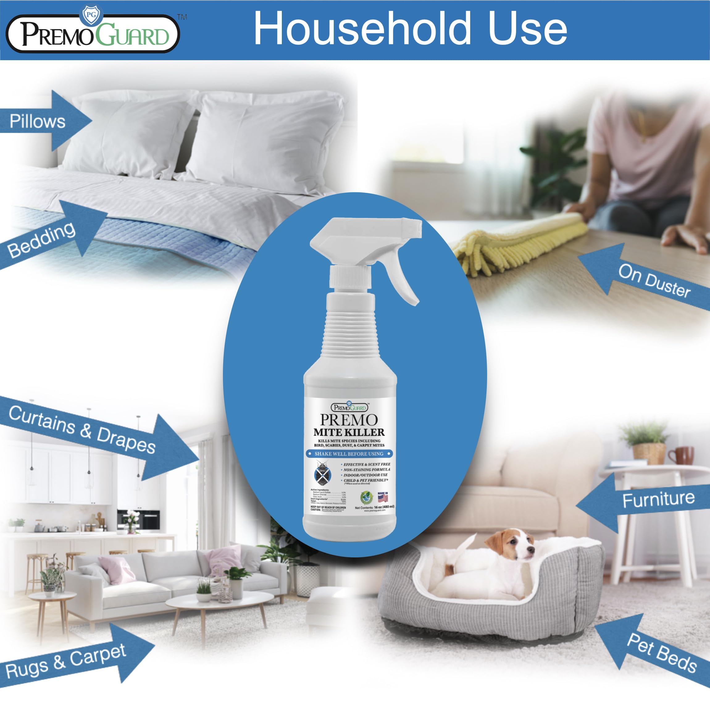 Premo Guard USA-made value size bottle for ongoing mite management.