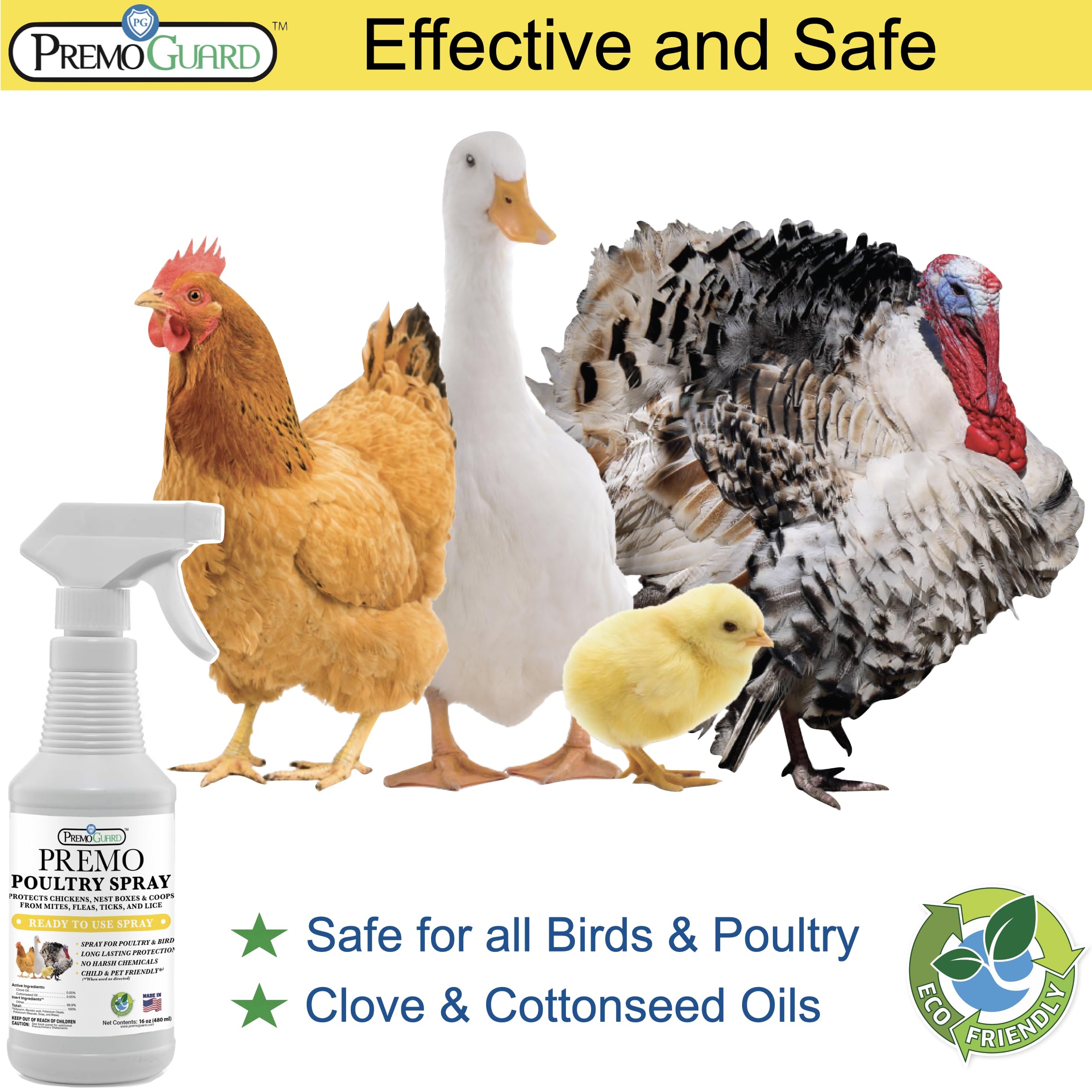 Premo Guard Poultry Spray applied on a chicken for pest control
